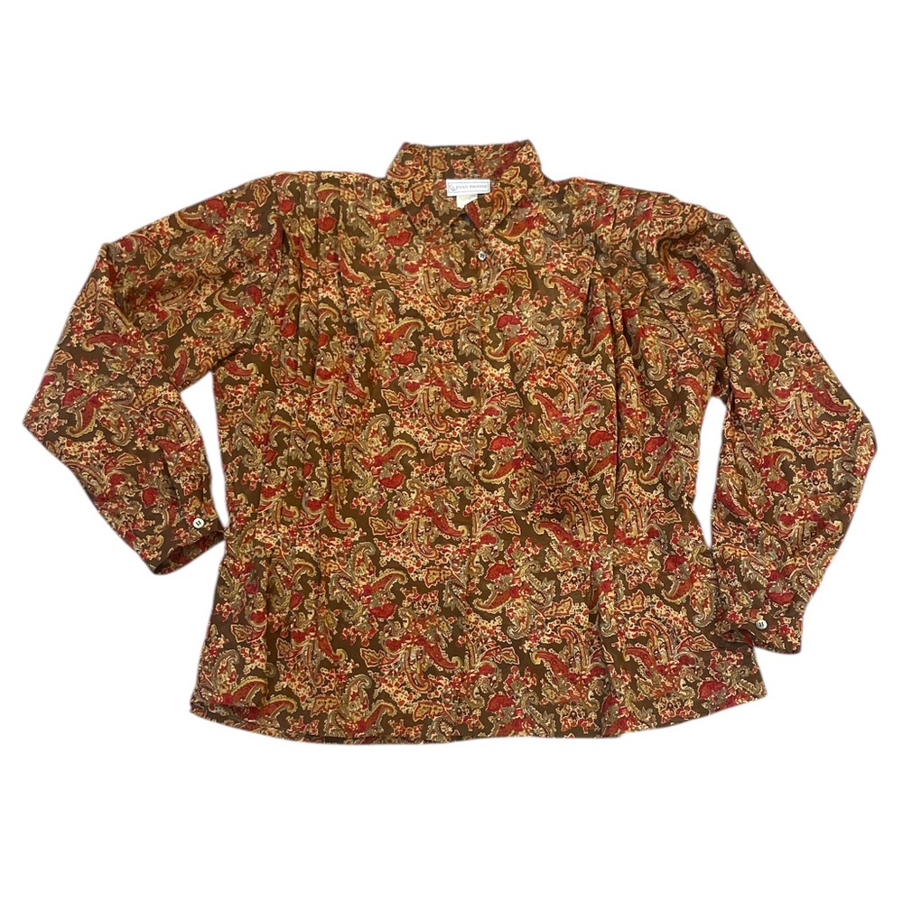 Evan Picone Paisley Blouse Peplum Button Down Collar Size XL 16